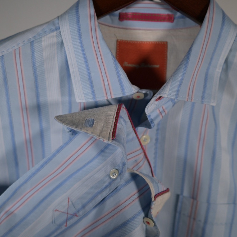 Tommy Bahama $176. Mens L Blue Striped 100% Cotton Long Sleeve Button-up Shirt